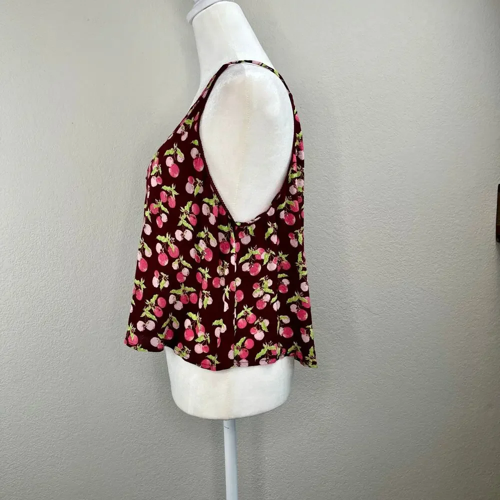Free People Intimately Worth It Fruit Print Cami Tank Top Burgundy Wine Small